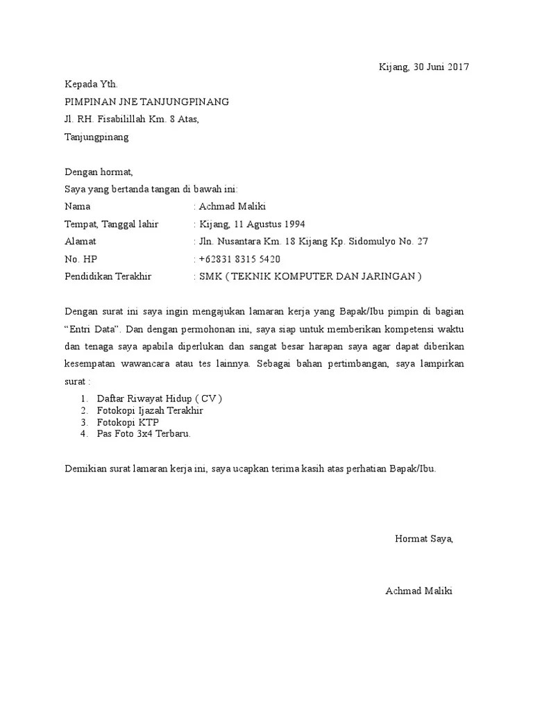 50 Contoh Surat Lamaran Kerja Ninja Expres Berbagi Resep 