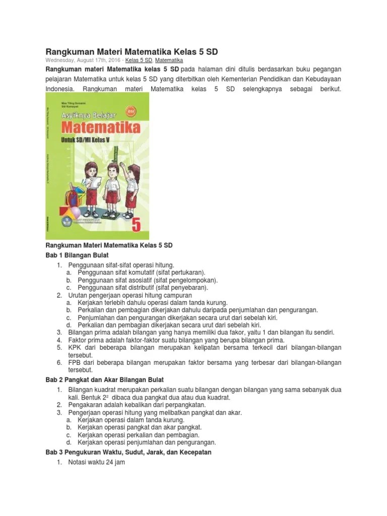Materi vektor matematika peminatan kelas 10 semester 2 pdf. Rangkuman Materi Matematika Kelas 5 SD