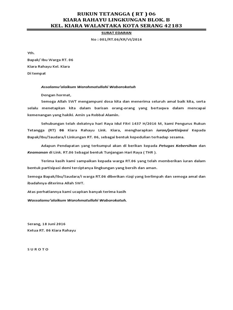 Contoh Surat Pemberitahuan Pembayaran Iuran Warga Contoh Surat 