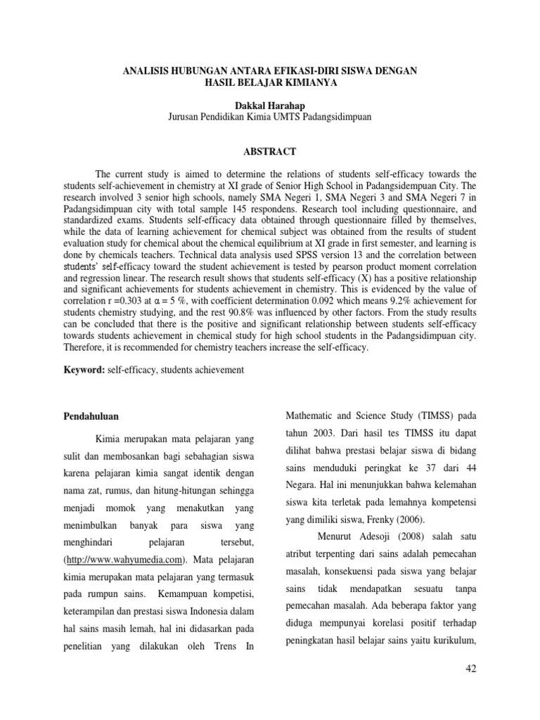 Hubungan Self Efficacy Dengan Hasil Belajar Kimia PDF | PDF