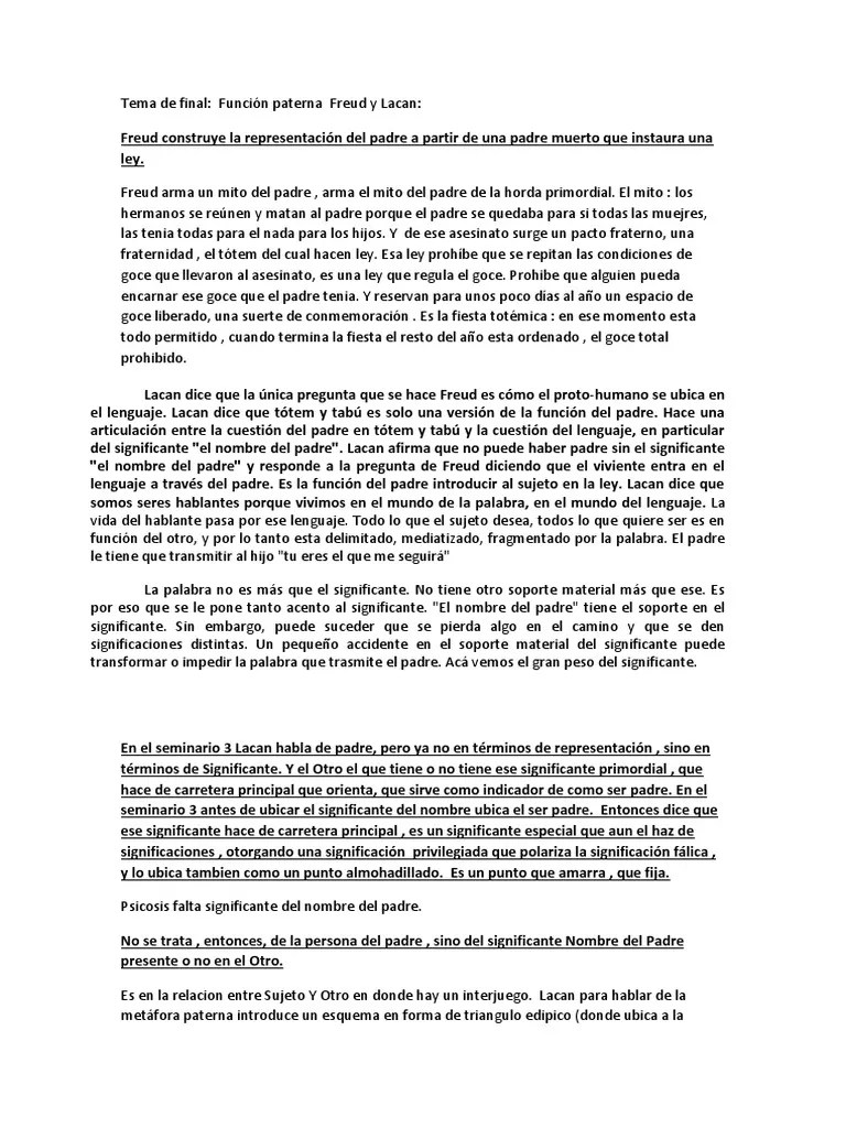 Funcion Paterna Freud Y Lacan | PDF | Jacques Lacan | Complejo De Edipo