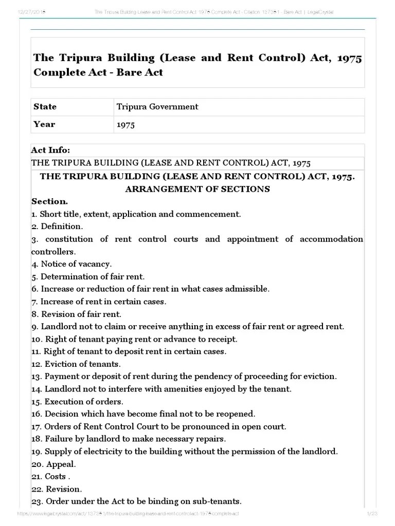 The Tripura Building Lease And Rent Control Act 1975 | PDF | Leasehold ...