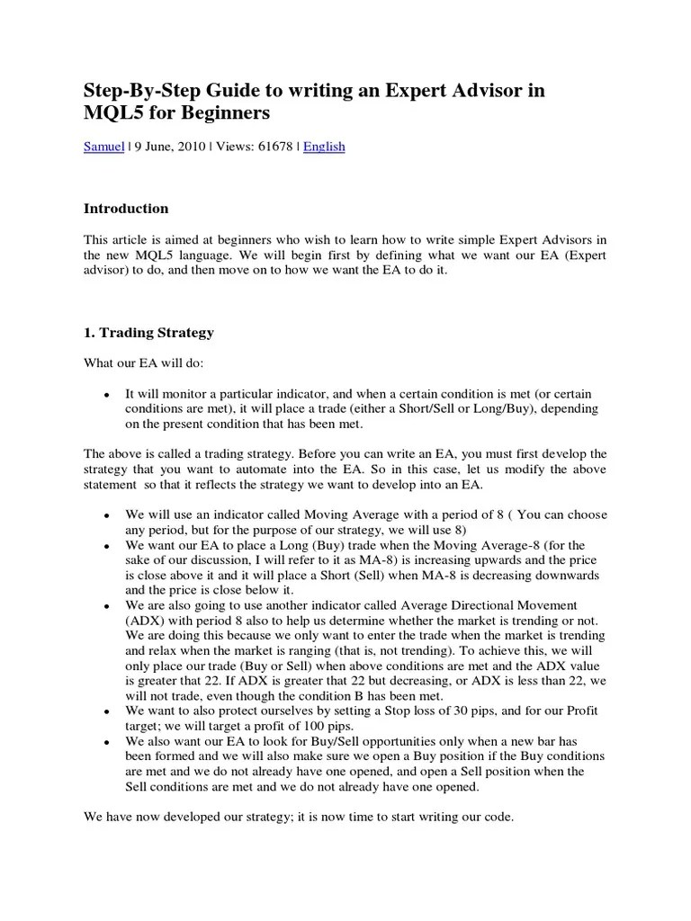 Beginner's Guide To MQL5 EA Writing | PDF | Parameter (Computer ...