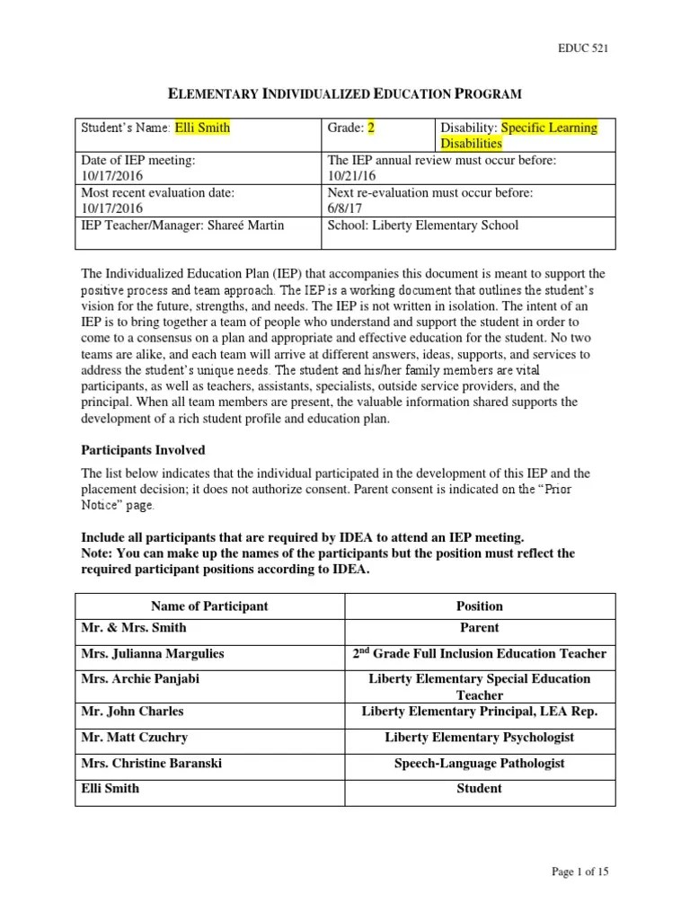 Final Iep Educ 521 | PDF | Individualized Education Program | Special Education