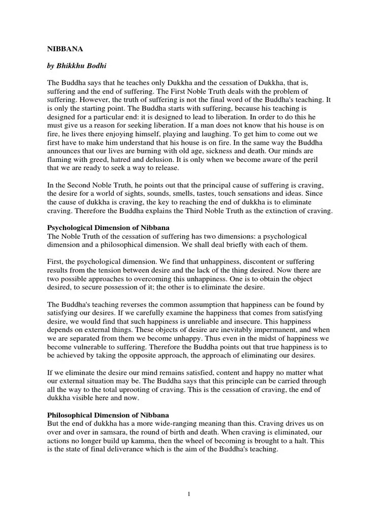 Nibbana By Bhikkhu Bodhi PDF | PDF | Religious Philosophical Concepts ...