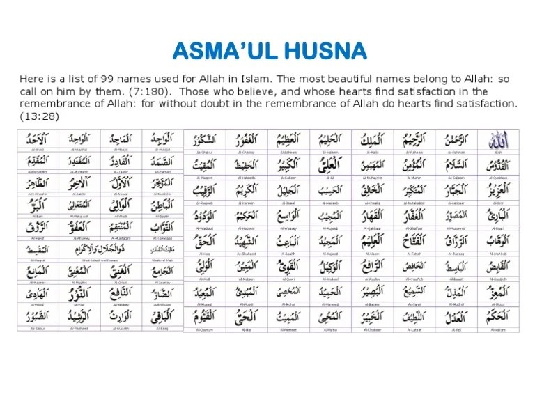 Teks dalam bahasa arab, tersedia juga dalam tulisan latin dan terjemah Download Asmaul Husna Dan Artinya Pdf To Excelgolkes - My ...