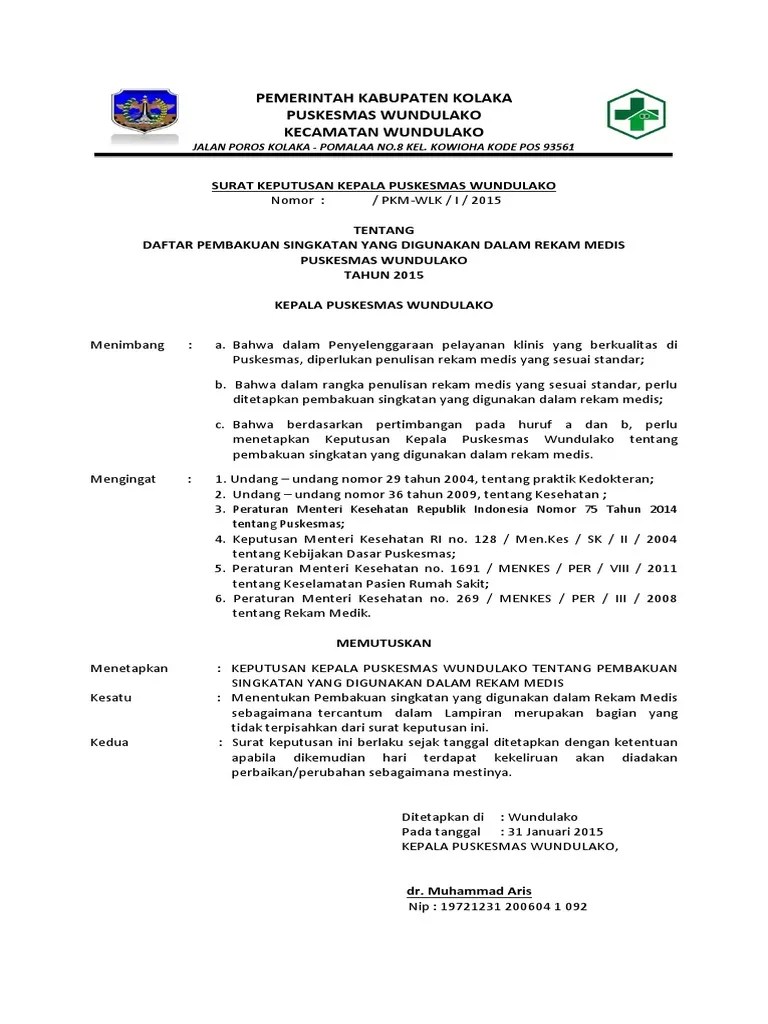 162 SK Daftar Pembakuan Singkatan Yg Digunakan Dalam Rekam Medis | PDF