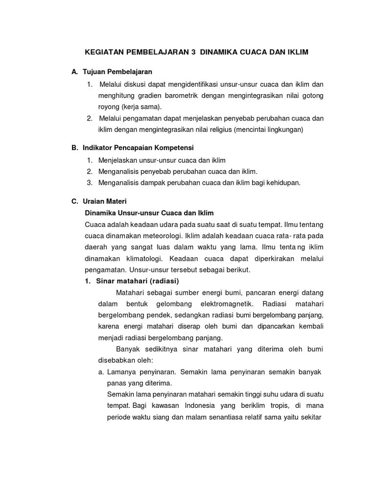 Kegiatan Pembelajaran 3 Dinamika Cuaca Dan Iklim | PDF