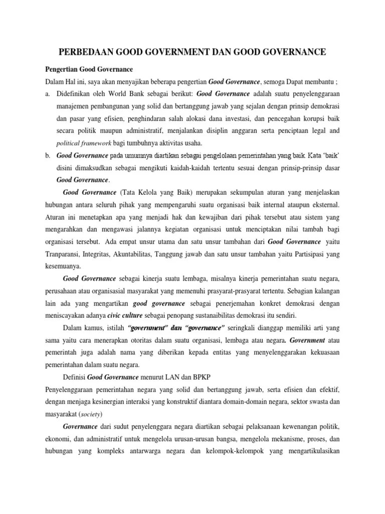 Perbedaan Good Government Dan Good Governance | PDF