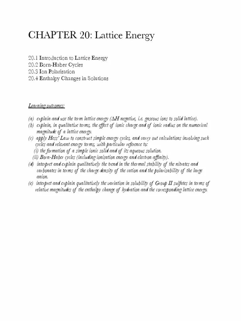 Chapter 20 Lattice Energy PDF | PDF | Ionic Bonding | Solvation