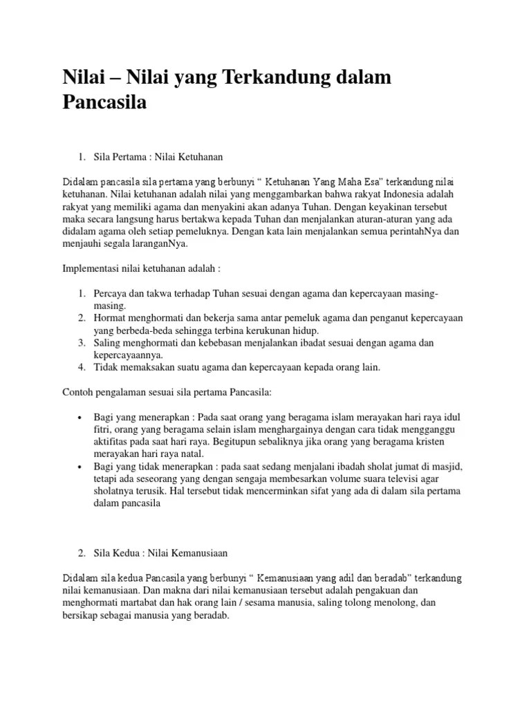 Nilai Yang Terkandung Dalam Pancasila