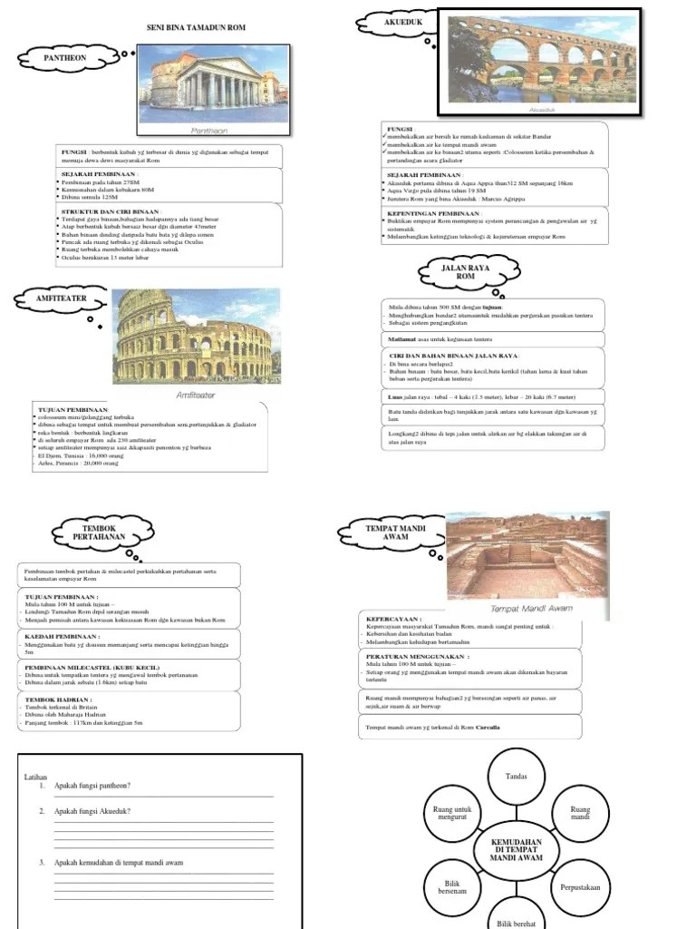 A) tembok pertahanan b) tempat mandi awam c) jalan raya rom 6) . Seni Bina Tamadun Rom Pdf