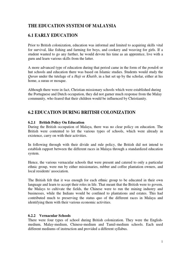 The Education System Of Malaysia 6.1 Early Education | PDF | Malaysia | Philosophy Of Education