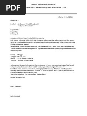 Contoh Surat Undangan Yatim Contoh Surat 
