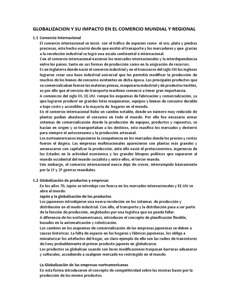 Globalizacion Y Su Impacto En El Comercio Mundial Y Regional | PDF | Comercio | Globalización