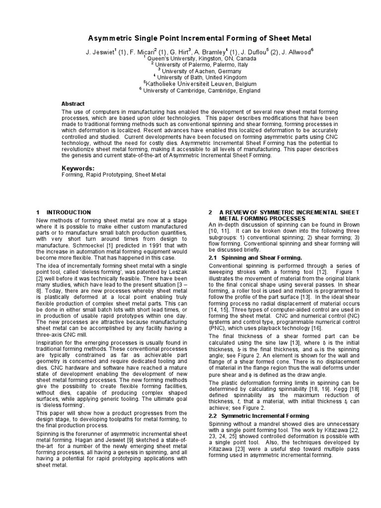 Asymmetric Single Point Incremental Forming Of Sheet Metal PDF | PDF | Deformation (Engineering ...