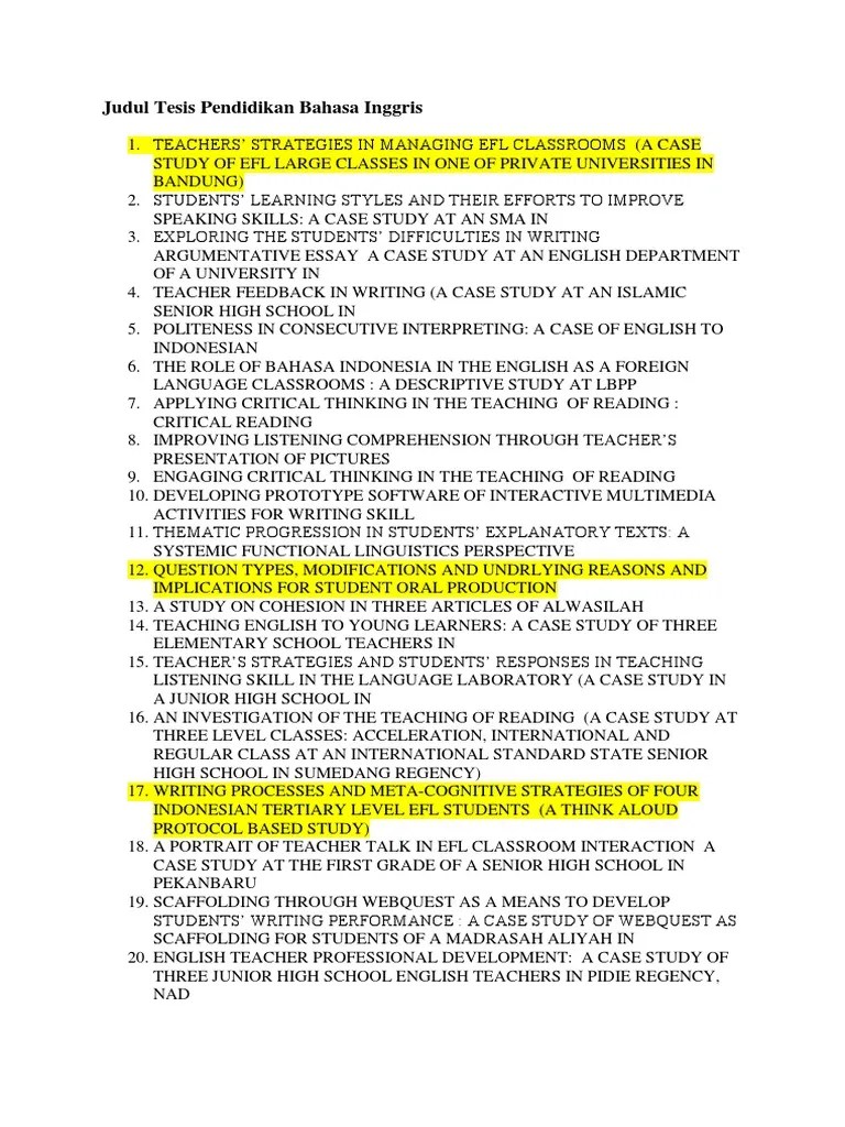 Tesis pendidikan bahasa atau biasa disebut linguistik mencakup sastra, bahasa indonesia, bahasa jawa serta pelajaran bahasa asing. Contoh Tesis S2 Pendidikan Bahasa Inggris Pdf - Terkait ...