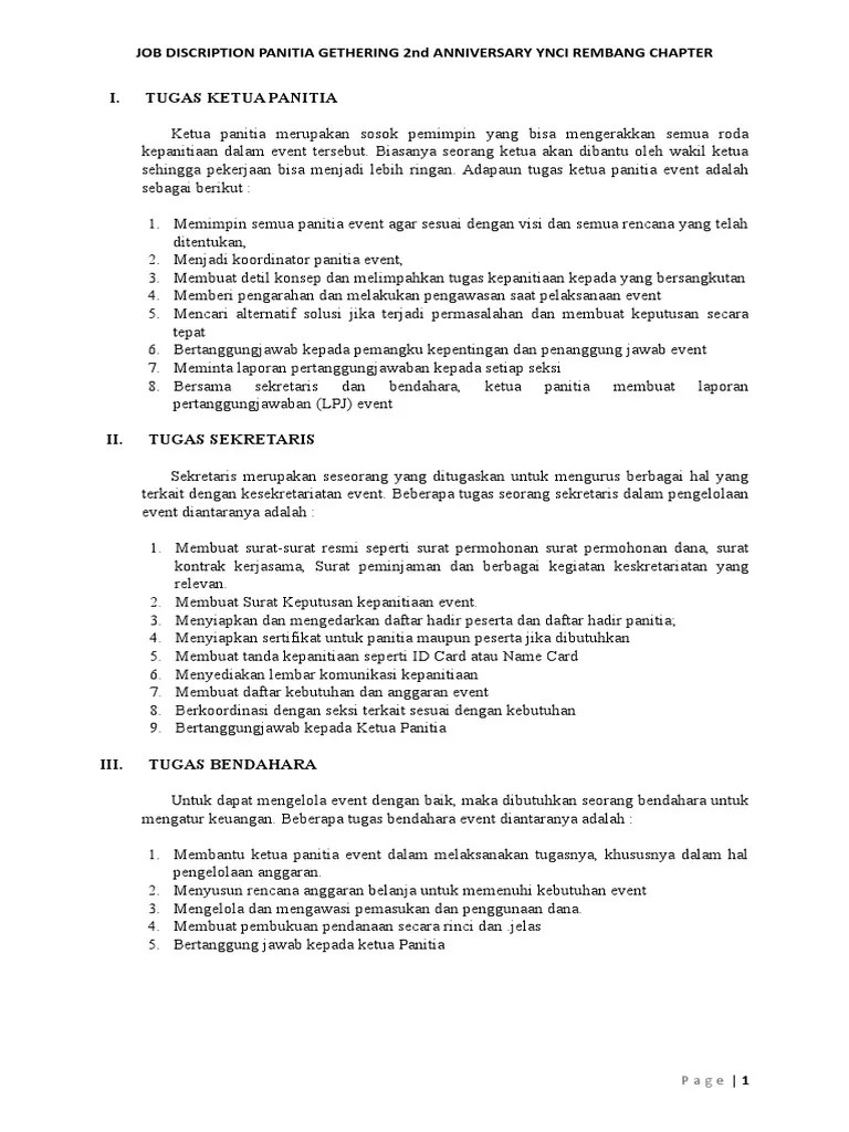 TUGAS KETUA PANITIA - Plan 2 | PDF