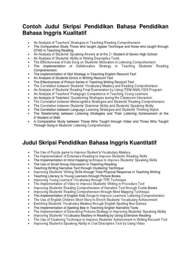 Contoh Judul Skripsi Kualitatif Bahasa Indonesia - Kumpulan Berbagai Skripsi