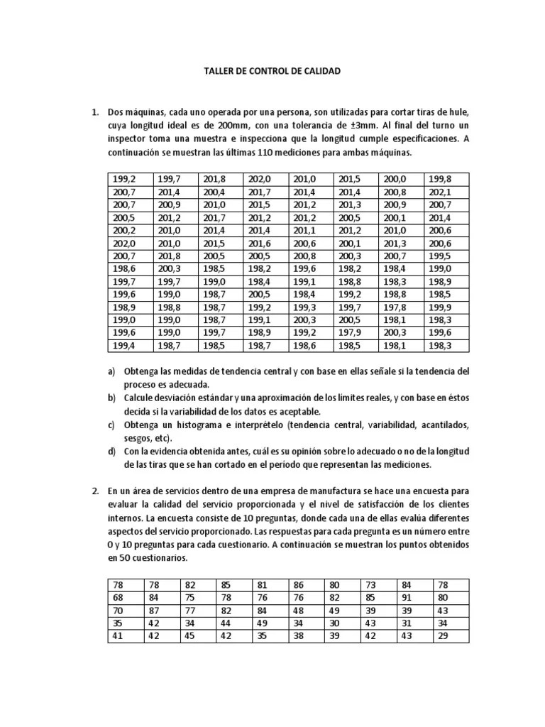Taller De Control De Calidad | PDF | Histograma | Calidad (comercial)