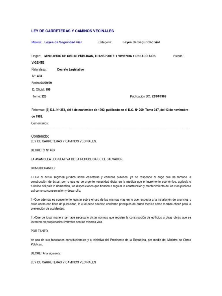 Ley De Carreteras Y Caminos Vecinales PDF | PDF | La Carretera | Calle