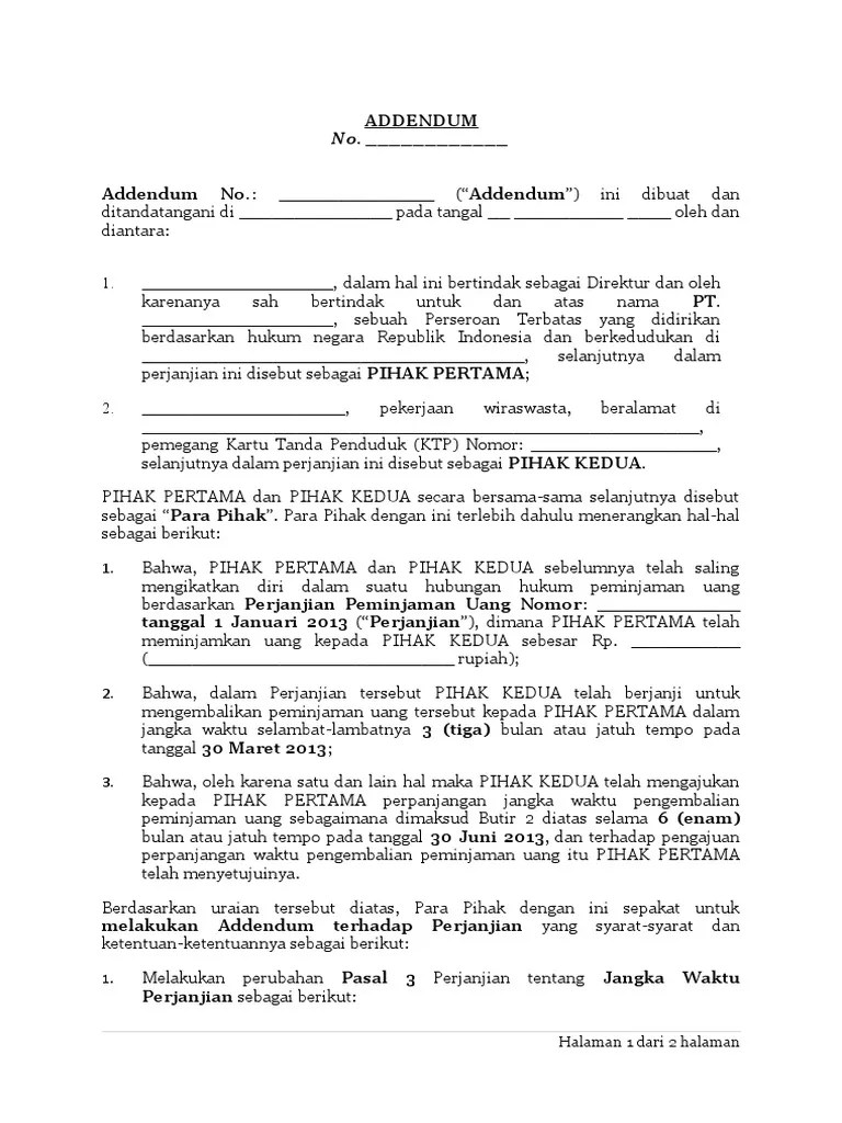 Hasil gambar untuk surat addendum perpanjangan waktu . Contoh Addendum Pdf