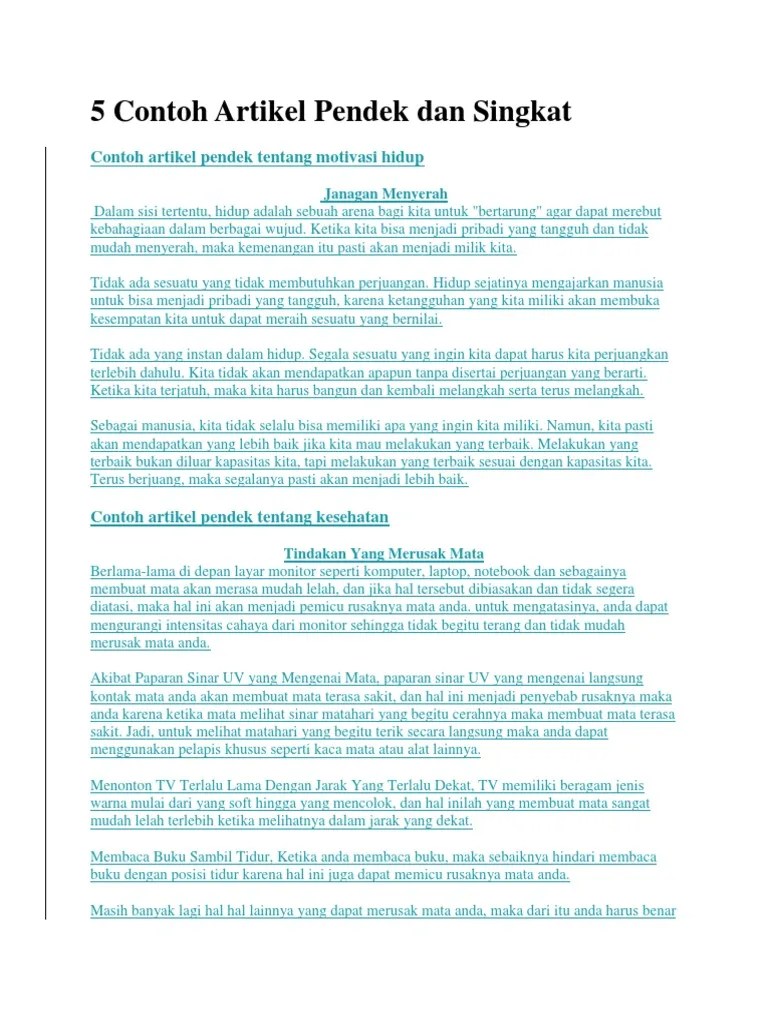 Artikel jurnal bereputasi dari terbitan terbaru. 5 Contoh Artikel Pendek Dan Singkat Diana Pdf
