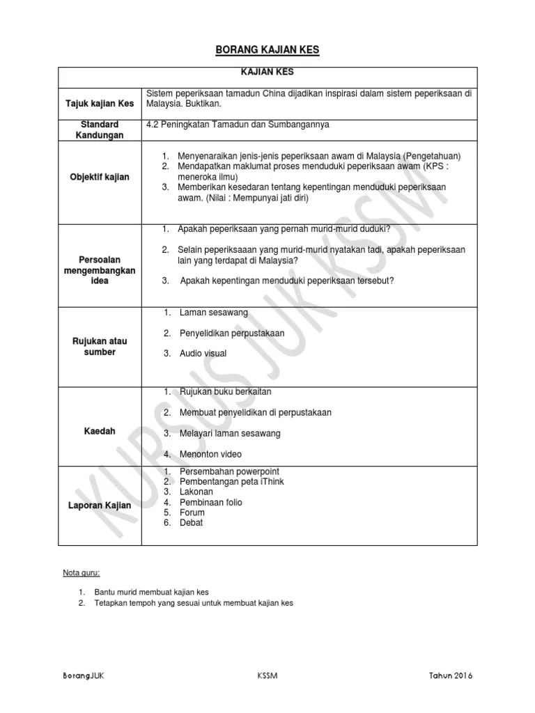 Contoh kerja kursus sejarah pt3 2019 paling tepat content. Contoh Kajian Kes Kssm Sejarah T1 Pdf