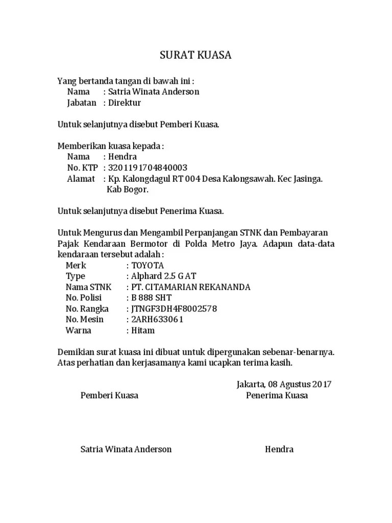#chusnanchannel #suratkuasapajakkendaraanterbaru2020 #caramembuatsuratkuasa surat kuasa ini biasanya di pakai di saat yang punya kendaraan tidak ada waktu. Stnk Contoh Surat Kuasa Pembayaran Pajak Motor - Berbagai Contoh