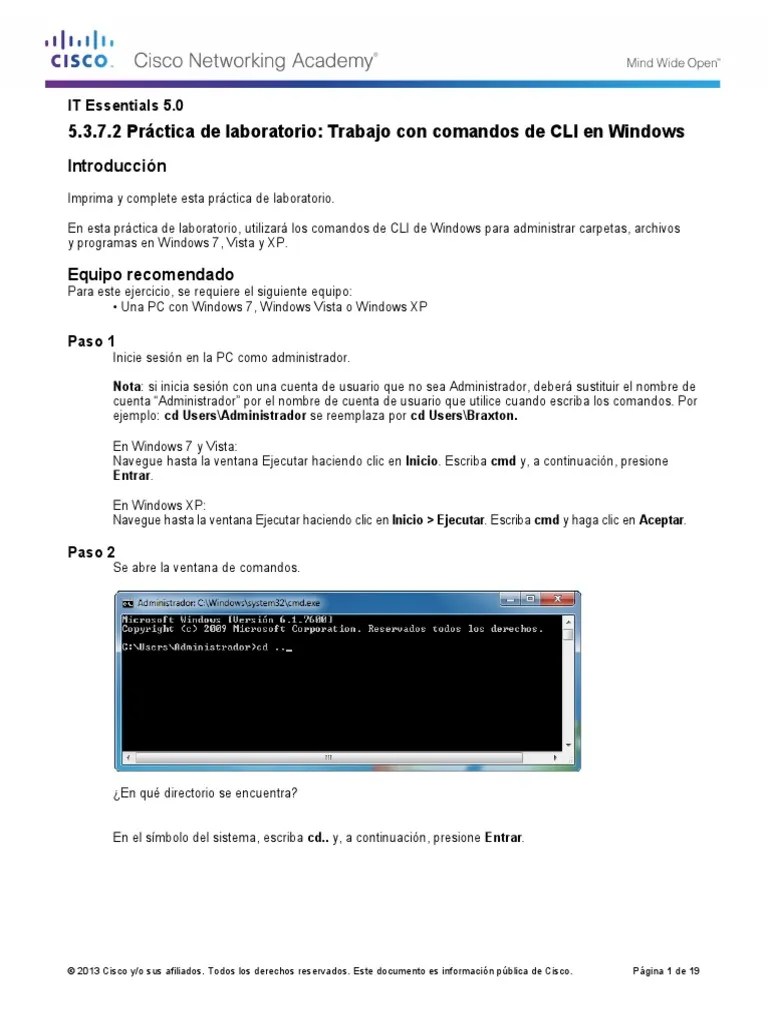 5.3.7.2 Lab - Working With CLI Commands In Windows PDF | PDF ...