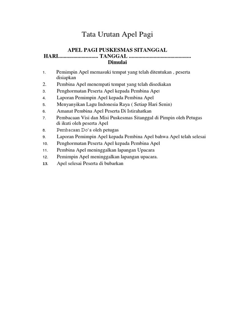 Pembina apel memasuki lapangan apel. Tata Urutan Apel Pagi Pdf