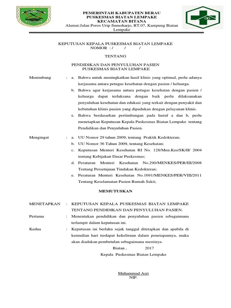 7.8.1.1 SK Pendidikan Dan Penyuluhan Pasien | PDF