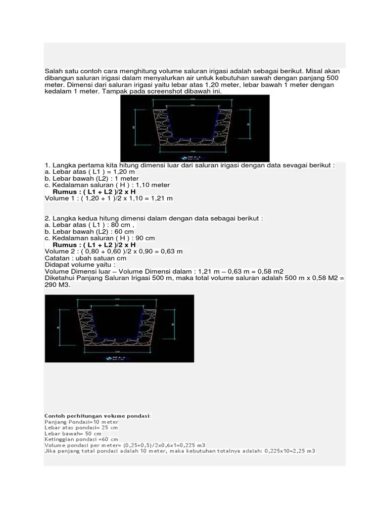 Salah Satu Contoh Cara Menghitung Volume Saluran Irigasi | PDF