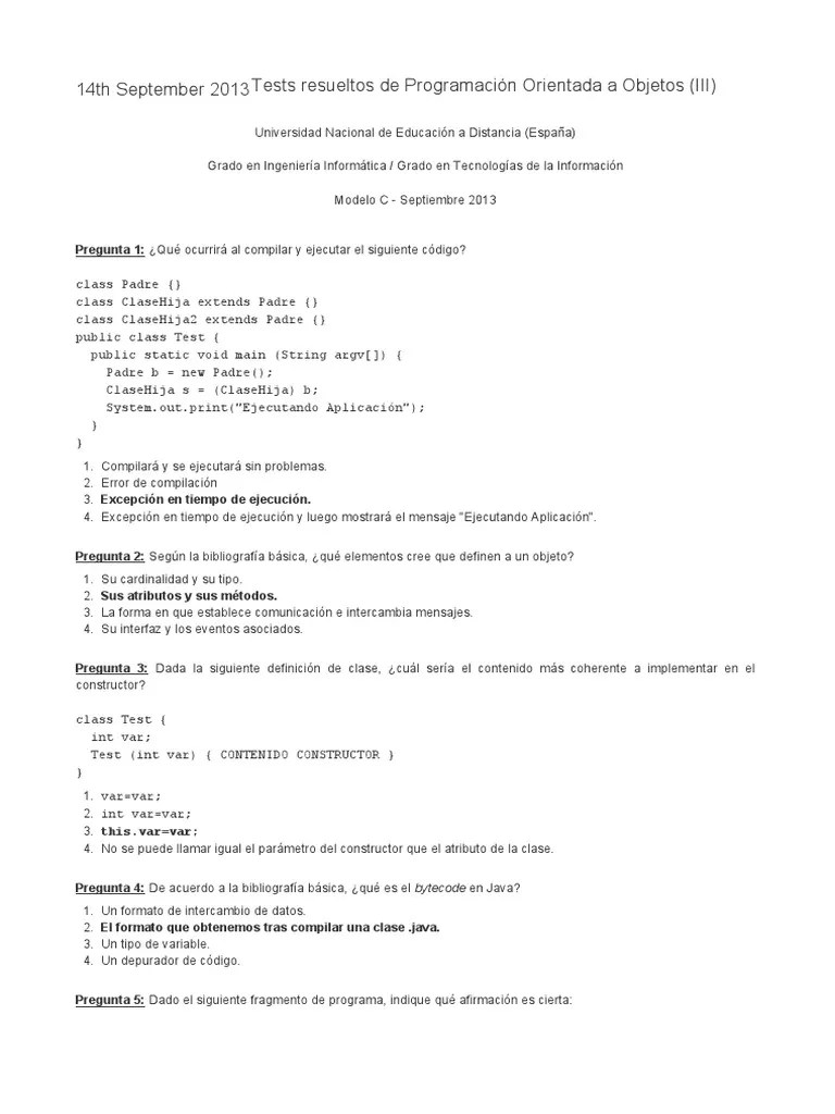 Test Resueltos De POO (III) | PDF | Java (lenguaje De Programación ...