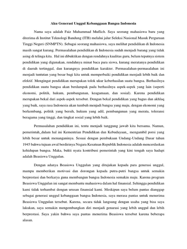 Contoh essay beasiswa unggulan