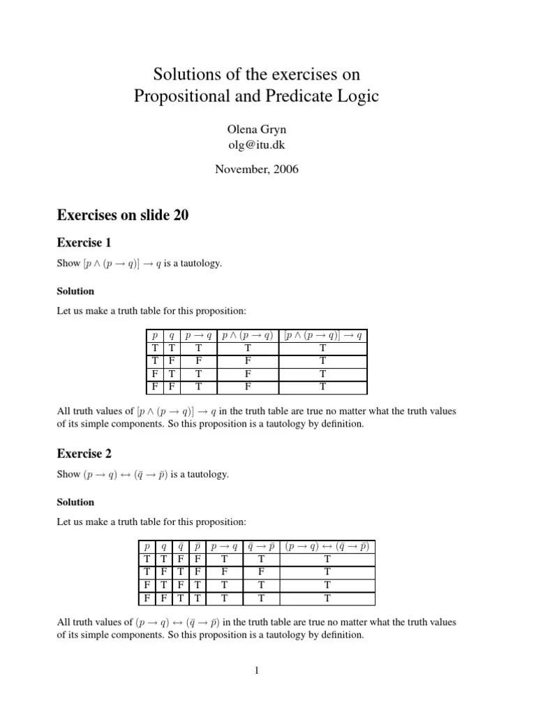 Predicate Logic Solution 1 | PDF | Argument | Proposition