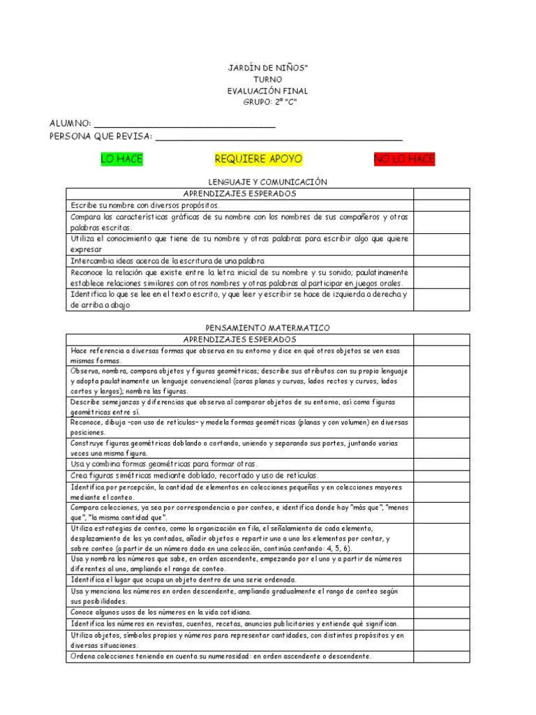 Evaluacion Final Preescolar | PDF | Escritura | Jardín De Infancia
