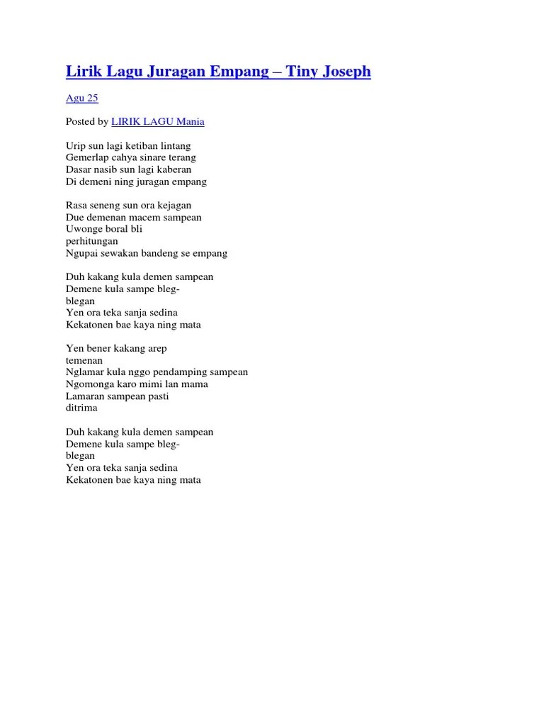 Lirik Lagu Juragan Empang | PDF