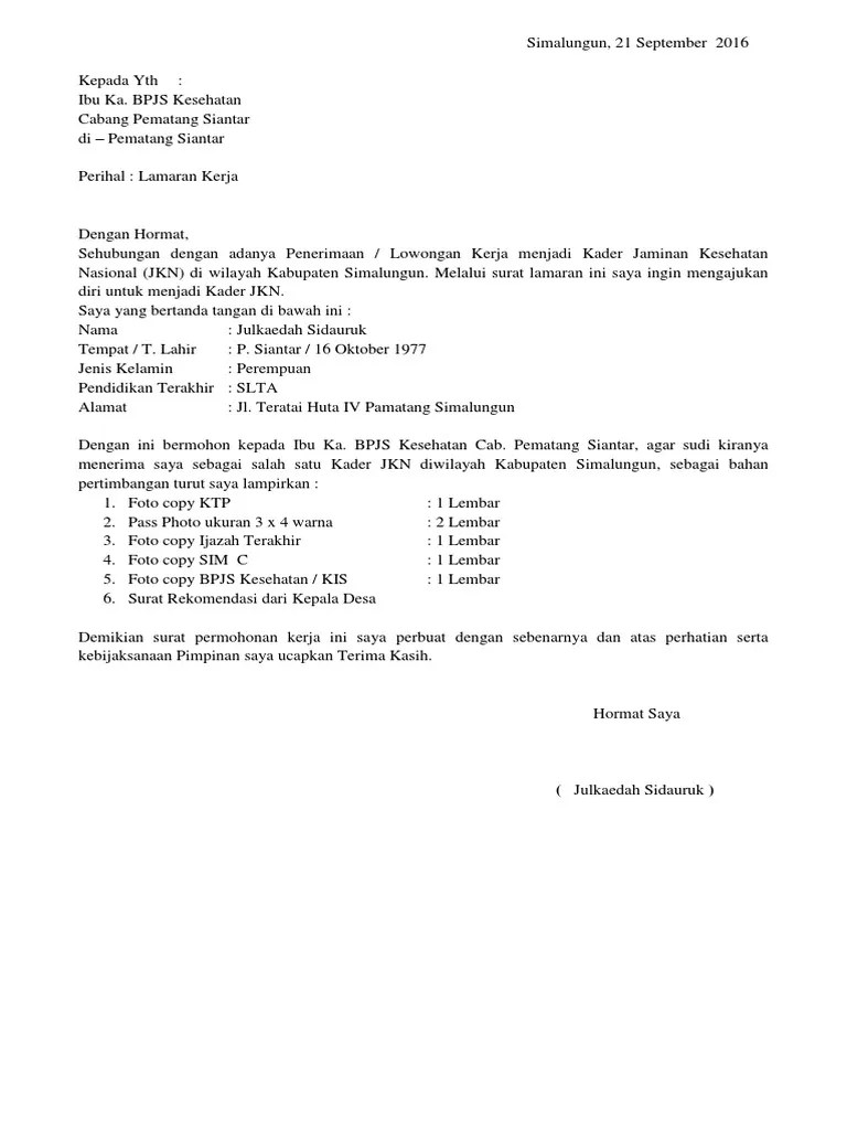 Contoh Surat Lamaran Kerja Guru Yang Baik Dan Benar 
