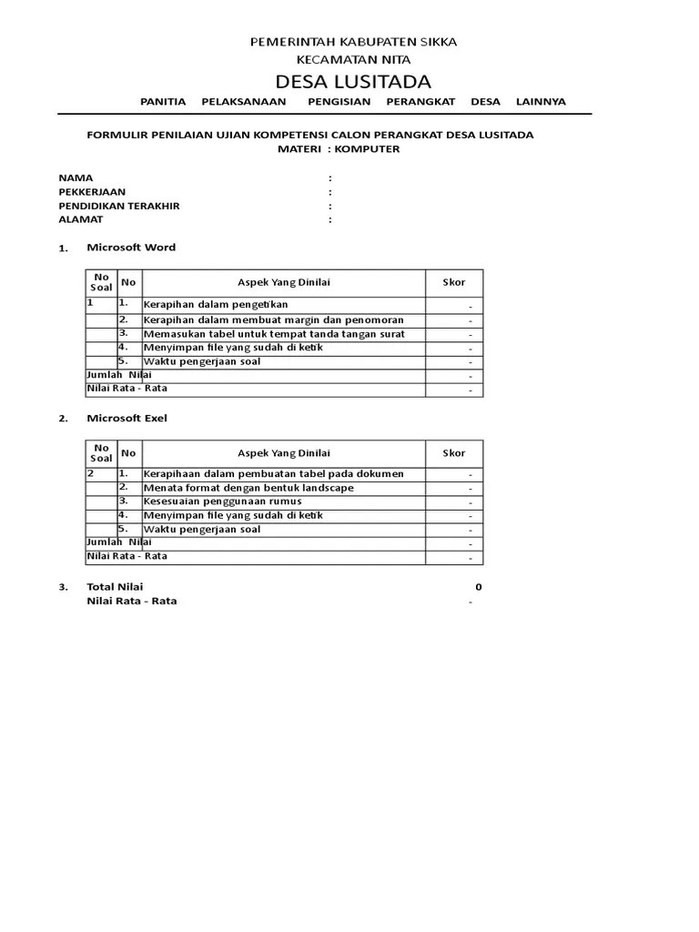 Tes Komputer Perangkat Desa Detail Contoh soal dan Jawaban.
