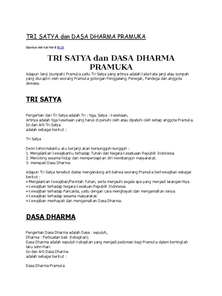 Tri Satya Dan Dasa Dharma Pramuka | PDF