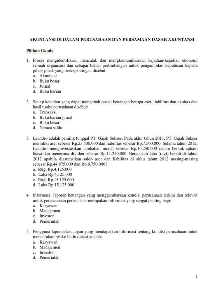 Soal Pilihan Ganda Jurnal Penutup Perusahaan Jasa
