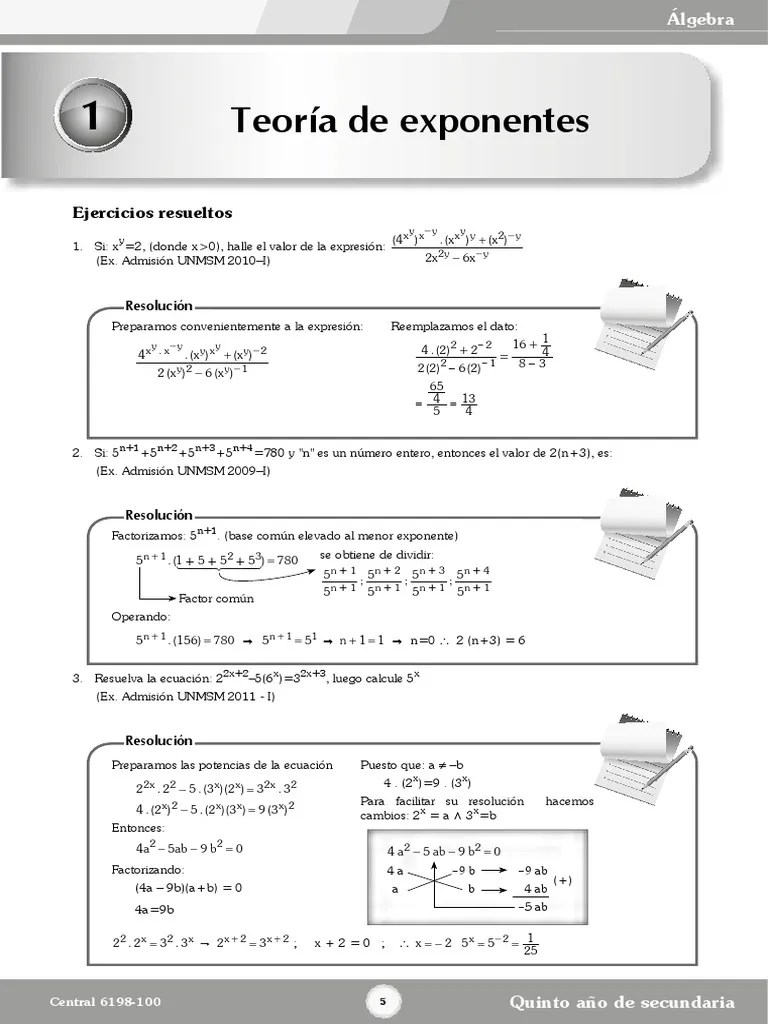 10 Ejemplos Ejercicios De Exponentes Resueltos Pdf : Ejercicios De Exponentes Y Potencias Incluyendo Exponentes Negativos