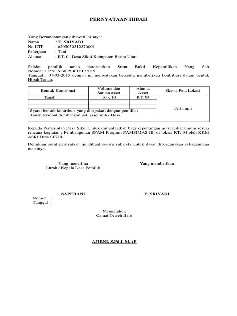 Nov 18, 2021 · contoh surat keterangan hibah tanah. Pernyataan Hibah Pdf