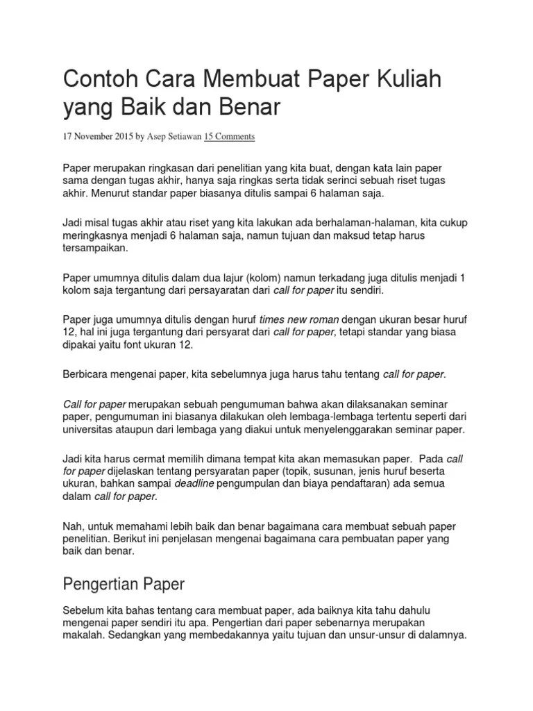 Contoh Cara Membuat Paper Kuliah Yang Baik Dan Benar | PDF