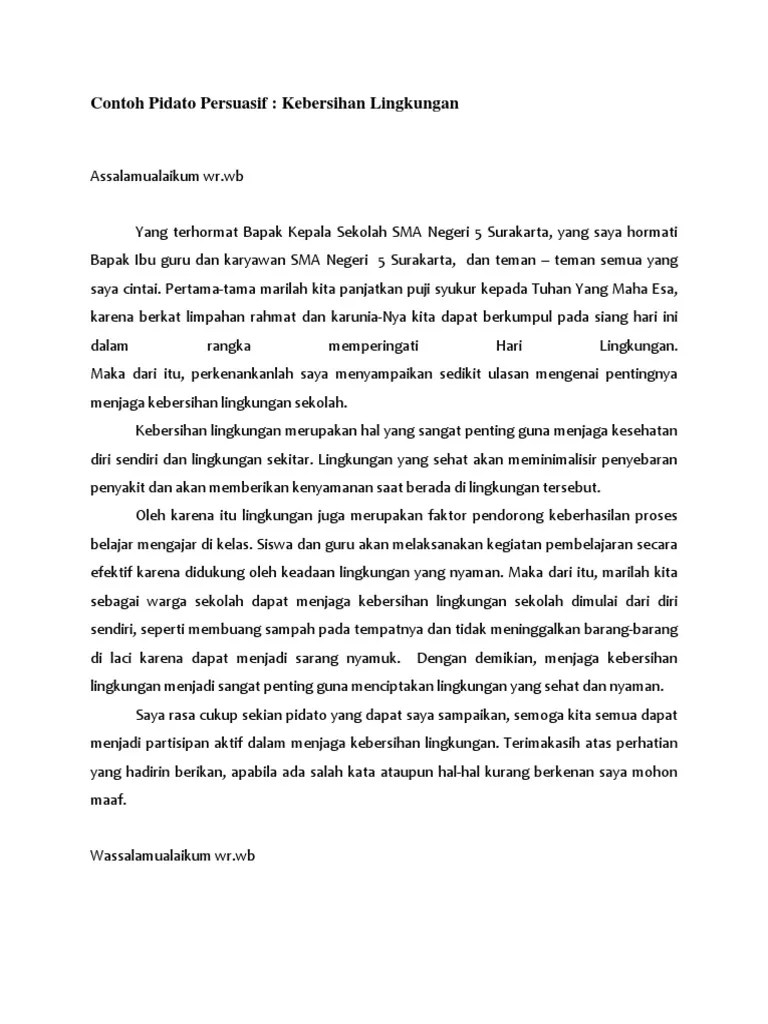 Contoh Pidato Persuasif Pendidikan Lingkungan Tema Lainnya 