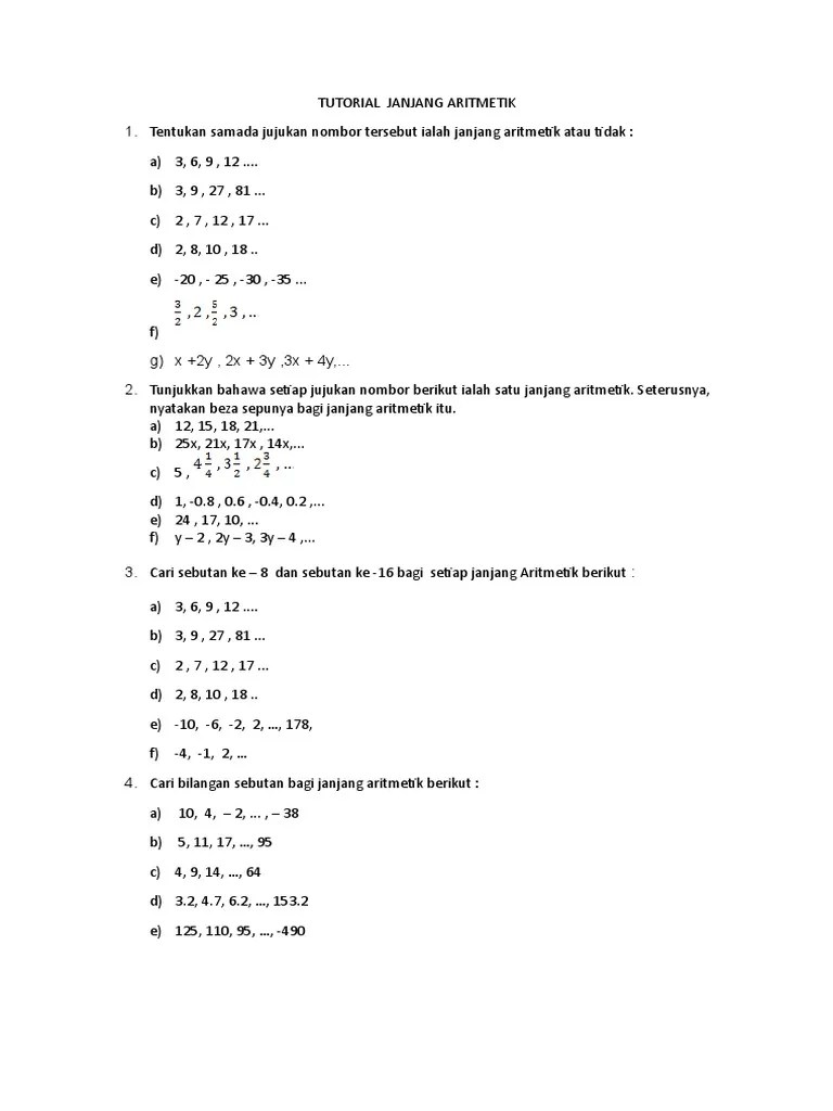 Formula Beza Sepunya Janjang Aritmetik - 1