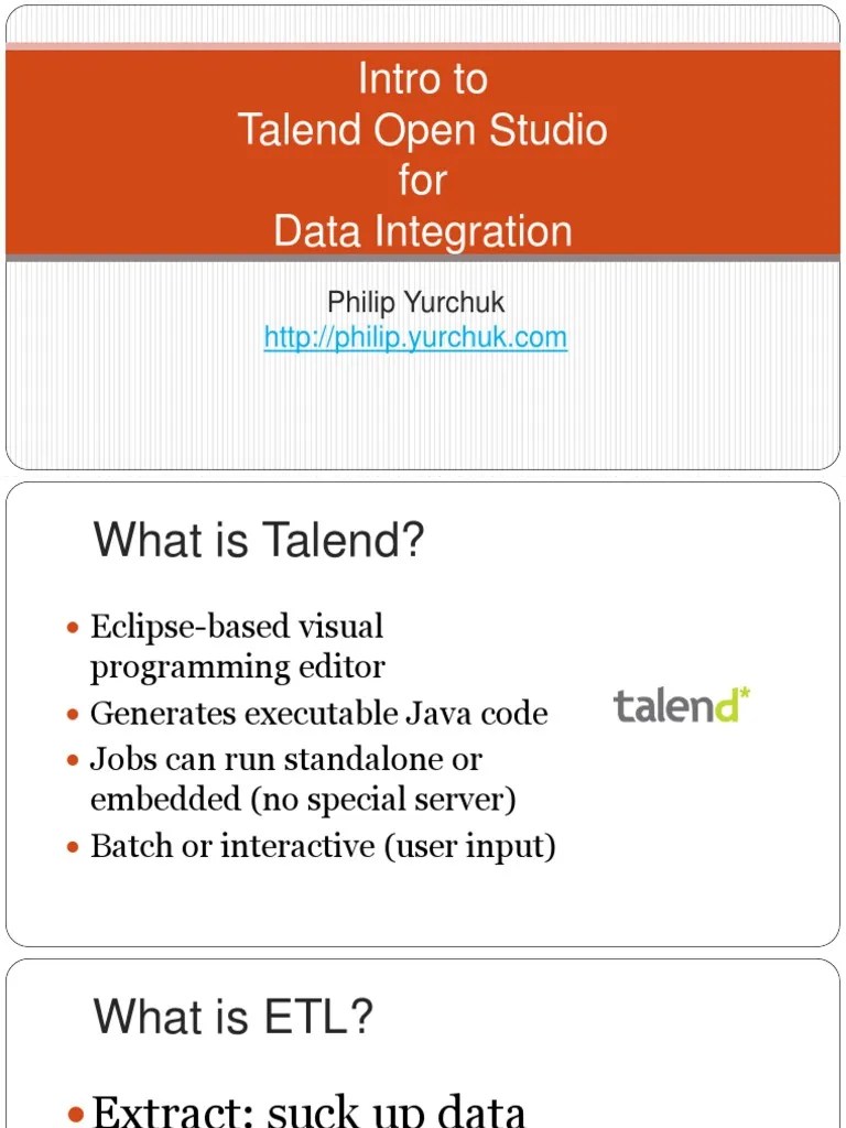 Intro To Talend Open Studio For Data Integration: Philip Yurchuk | PDF