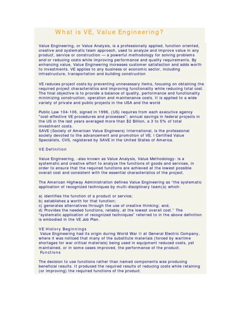 Value Engineering | PDF | Engineering | Cost–Benefit Analysis