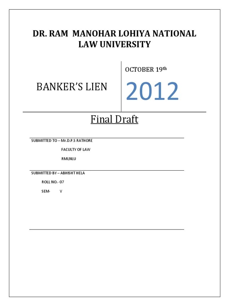 Bankers lien-banking law